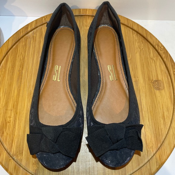Santa Lolla Black Glitter Coquette Ballet Flat Women’s 8B Dressy Slip On Preppy - Picture 5 of 9